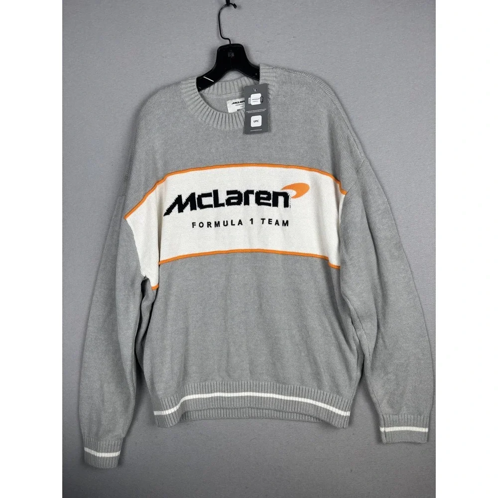Hollister Sweater Mens Large Gray McLaren Formula 1 Team Boxy Fit Knit Crewneck